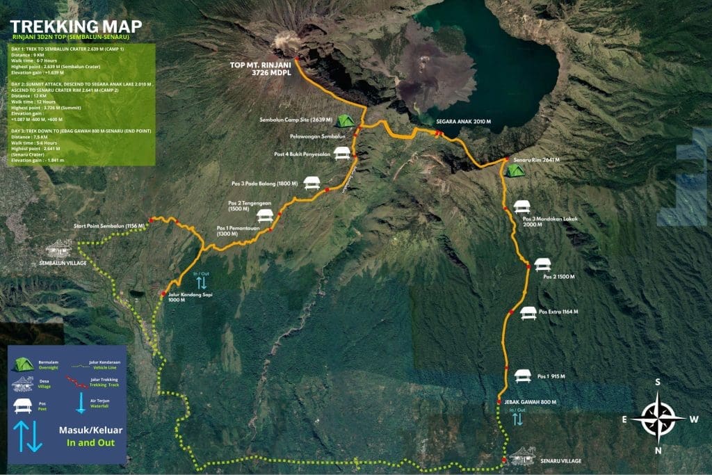 sembalun 3d2n summit trekking map