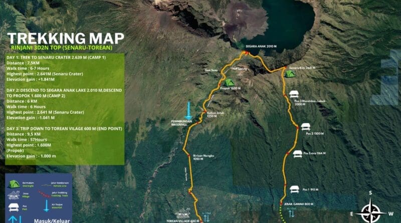 rinjani trekking 3d2n senaru torean map