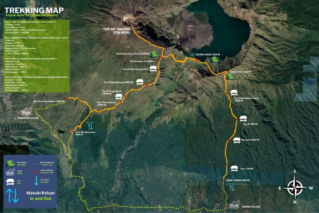 rinjani trekking 4d3n sembalun - senaru trekking map 
