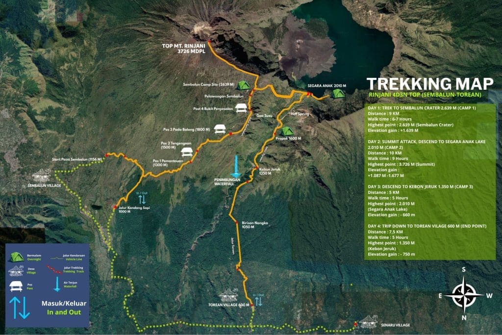 rinjani trekking 4d3n sembalun torean map